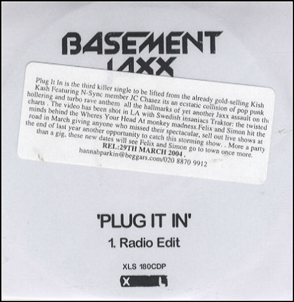Basement Jaxx Plug It In UK Promo CD-R acetate XLS180CDP