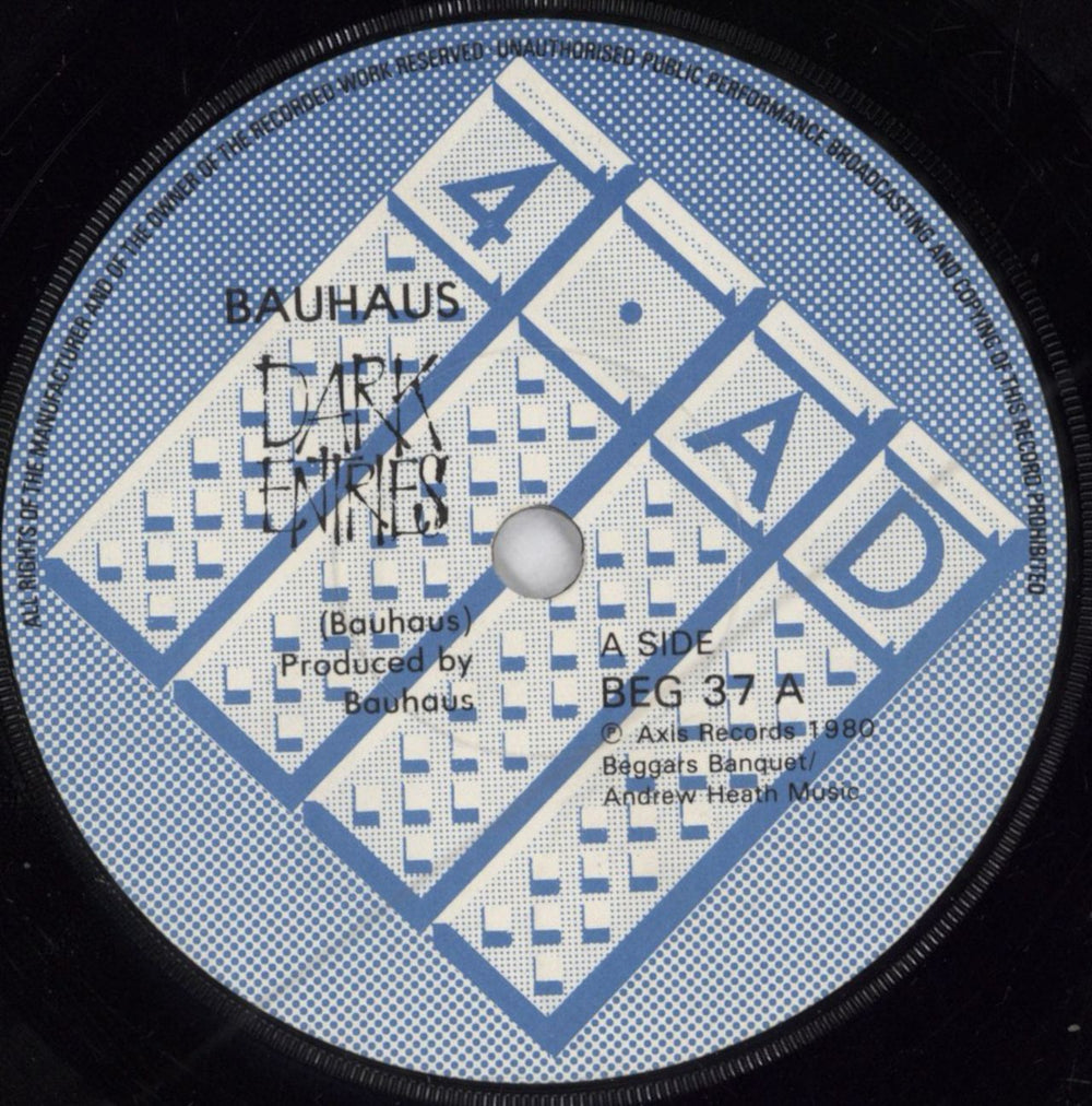 Bauhaus Dark Entries - 3rd EX UK 7" vinyl single (7 inch record / 45) BAU07DA785585