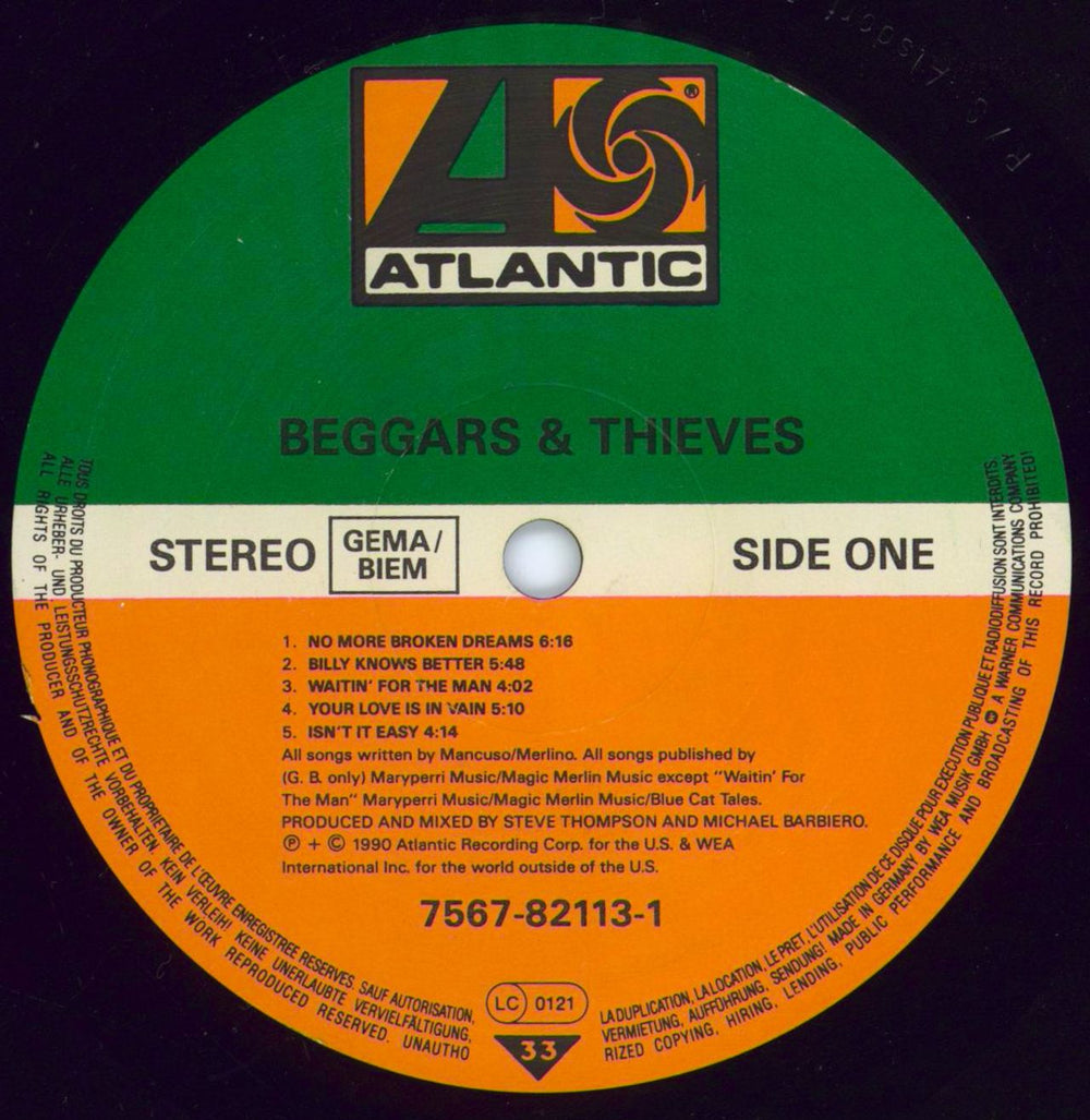 Beggars & Thieves Beggars & Thieves - Promo Stickered German vinyl LP album (LP record) E0GLPBE780011