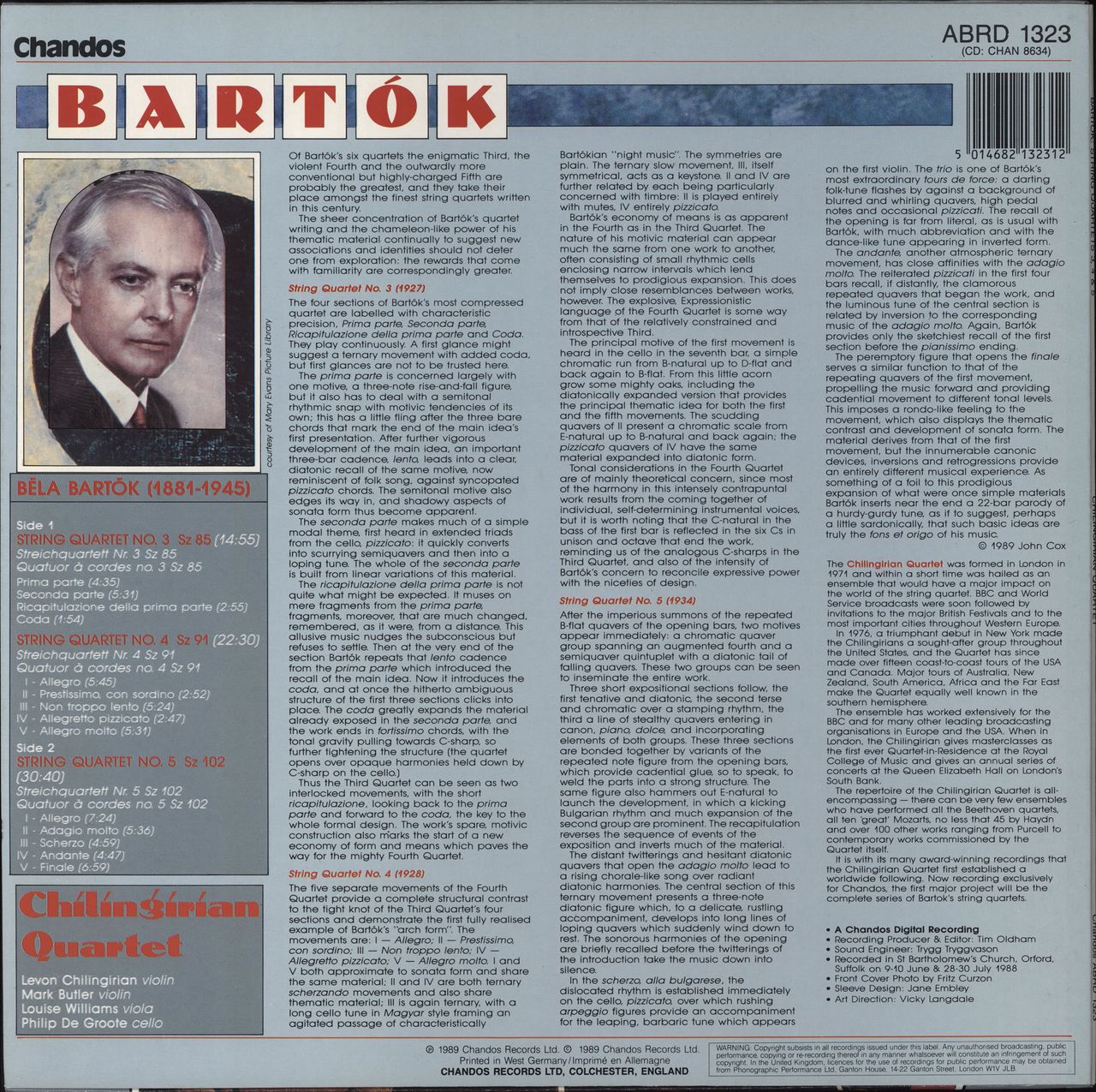 Béla Bartók Bartók: String Quartets Nos. 3, 4 & 5 UK vinyl LP album (LP record) 5014682132312