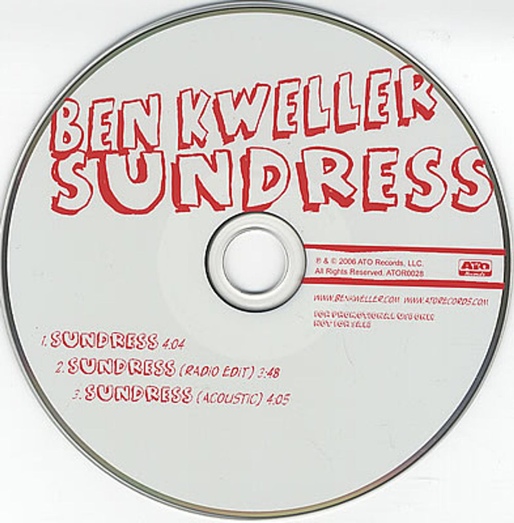 Ben Kweller Sundress US Promo CD single (CD5 / 5") BKWC5SU376860