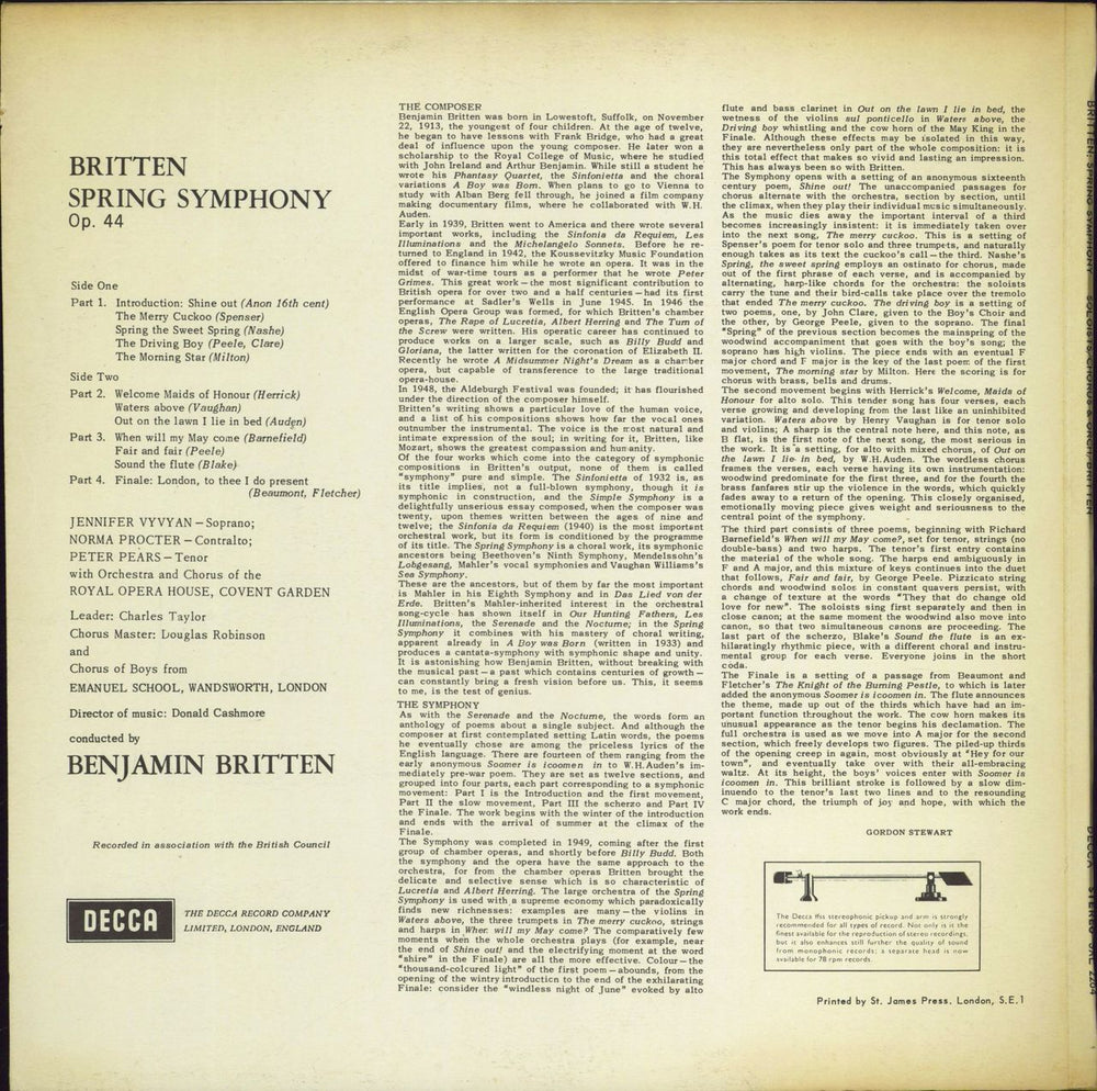 Benjamin Britten Spring Symphony - 2nd UK vinyl LP album (LP record)