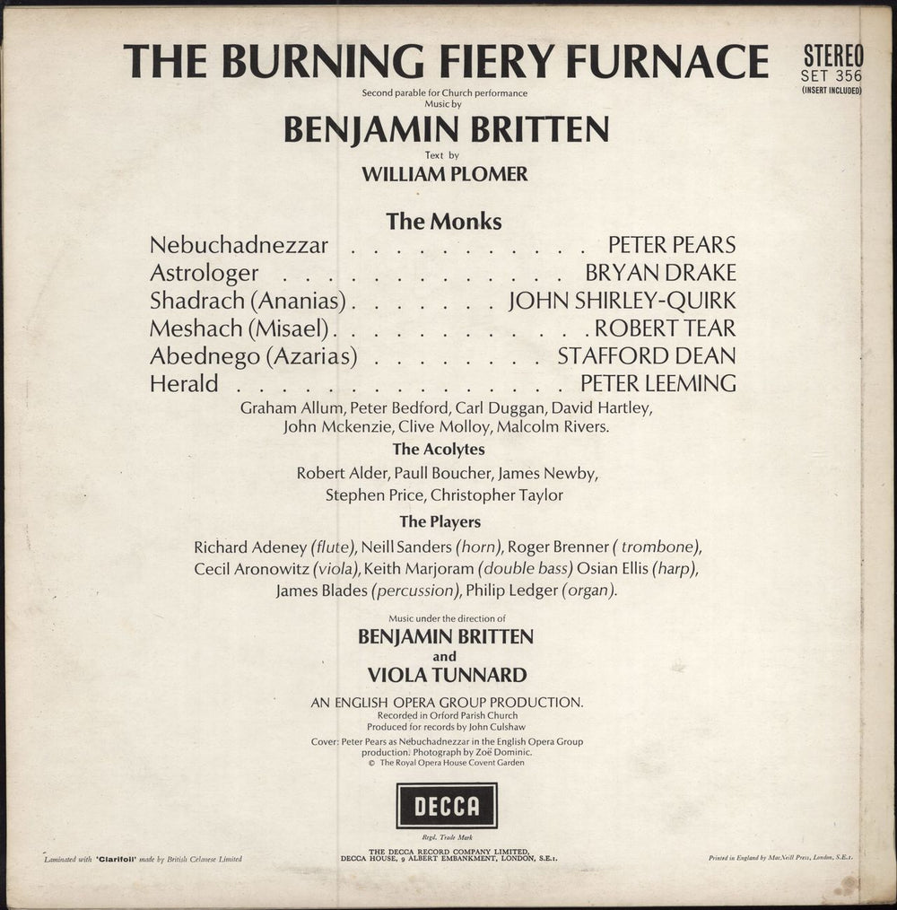 Benjamin Britten The Burning Fiery Furnace UK vinyl LP album (LP record)