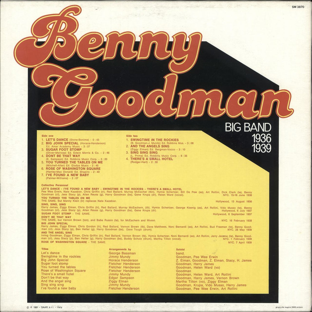 Benny Goodman Benny Goodman Big Band 1936-1939 Italian vinyl LP album (LP record)