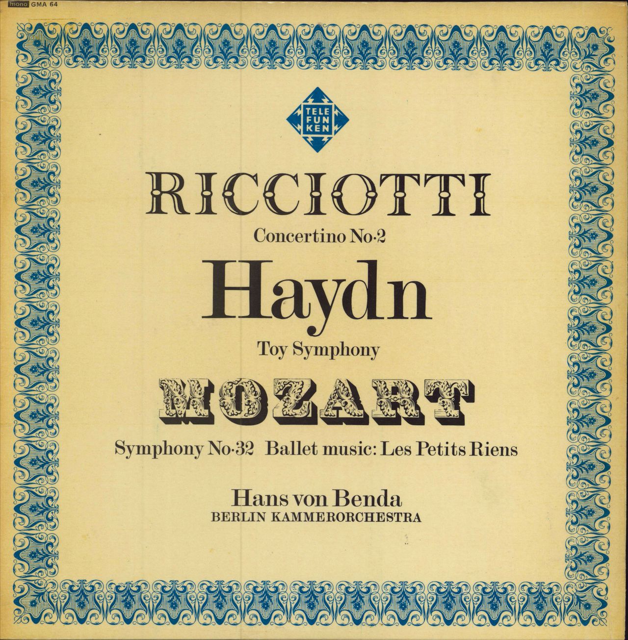 Berlin Kammerorchestra Ricciotti: Concertino No. 2 / Haydn: Toy Symphony / Mozart: Symphony No. 32 & Les Petits Riens UK vinyl LP album (LP record) GMA64