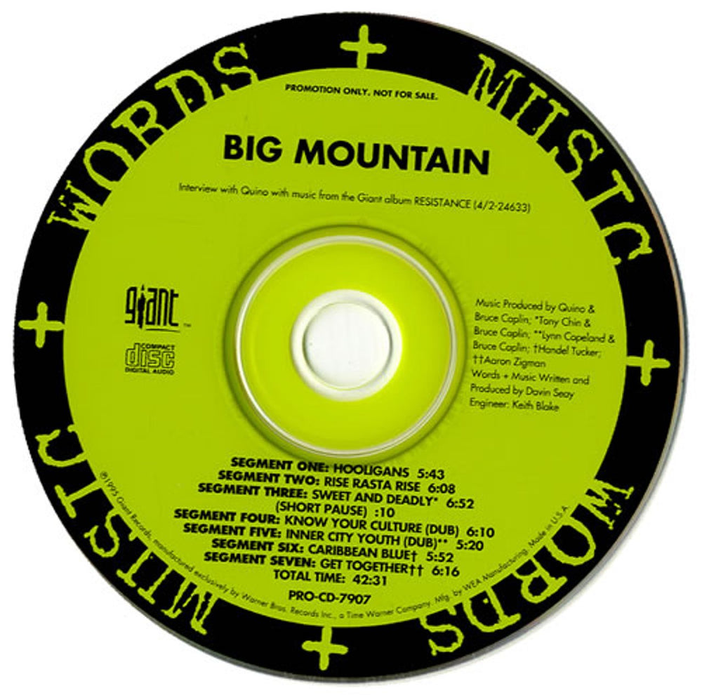 Big Mountain Words & Music US Promo CD album (CDLP) BGMCDWO546620