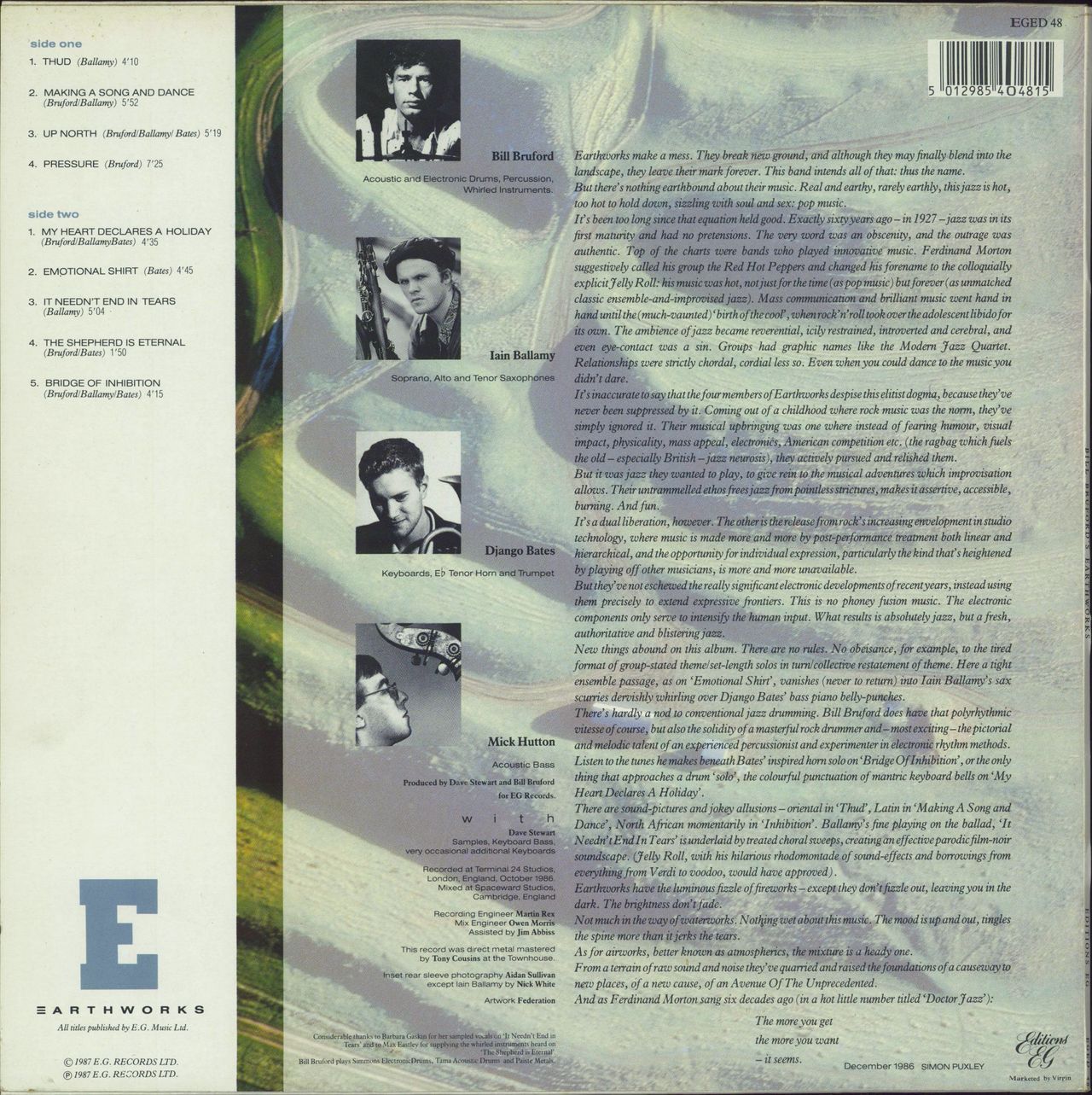 Bill Bruford Bill Bruford's Earthworks UK vinyl LP album (LP record) 5012985404815