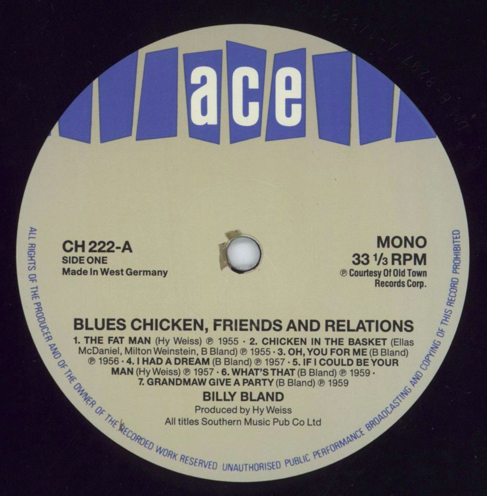 Billy Bland Blues, Chickens, Friends And Relations UK vinyl LP album (LP record) EJMLPBL817167