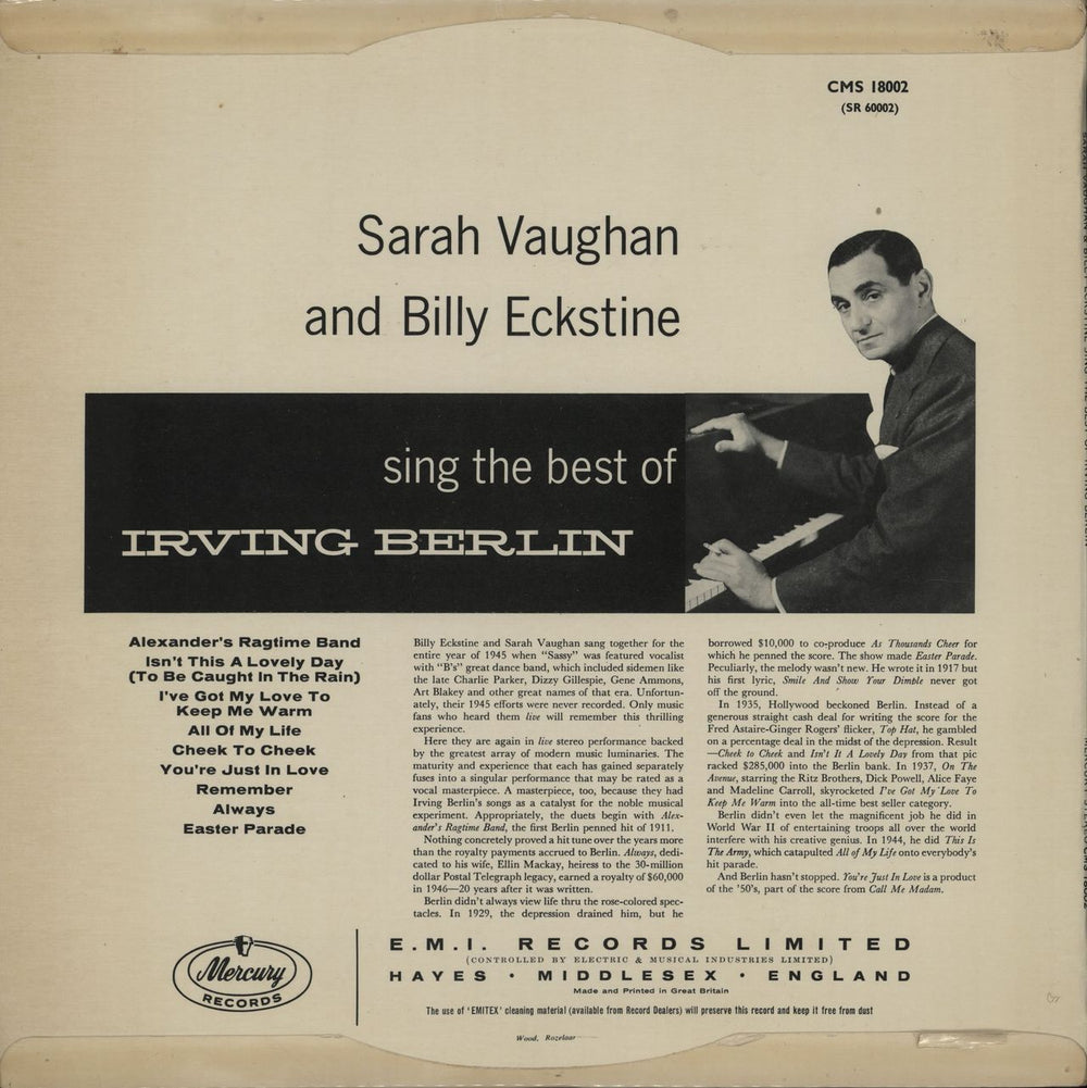 Billy Eckstine & Sarah Vaughan Sing The Best Of Irving Berlin UK vinyl LP album (LP record)