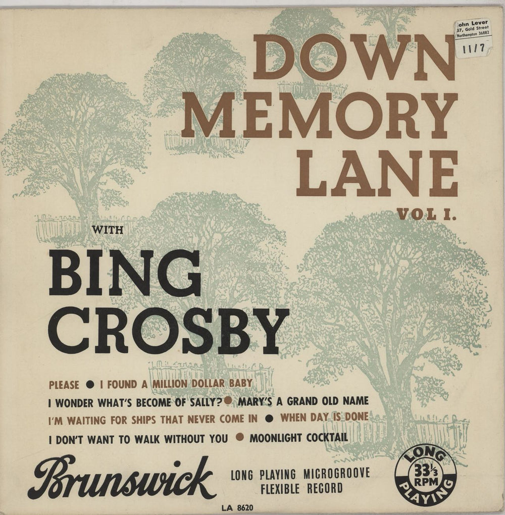 Bing Crosby Down Memory Lane UK 10" vinyl single (10 inch record) LA8620