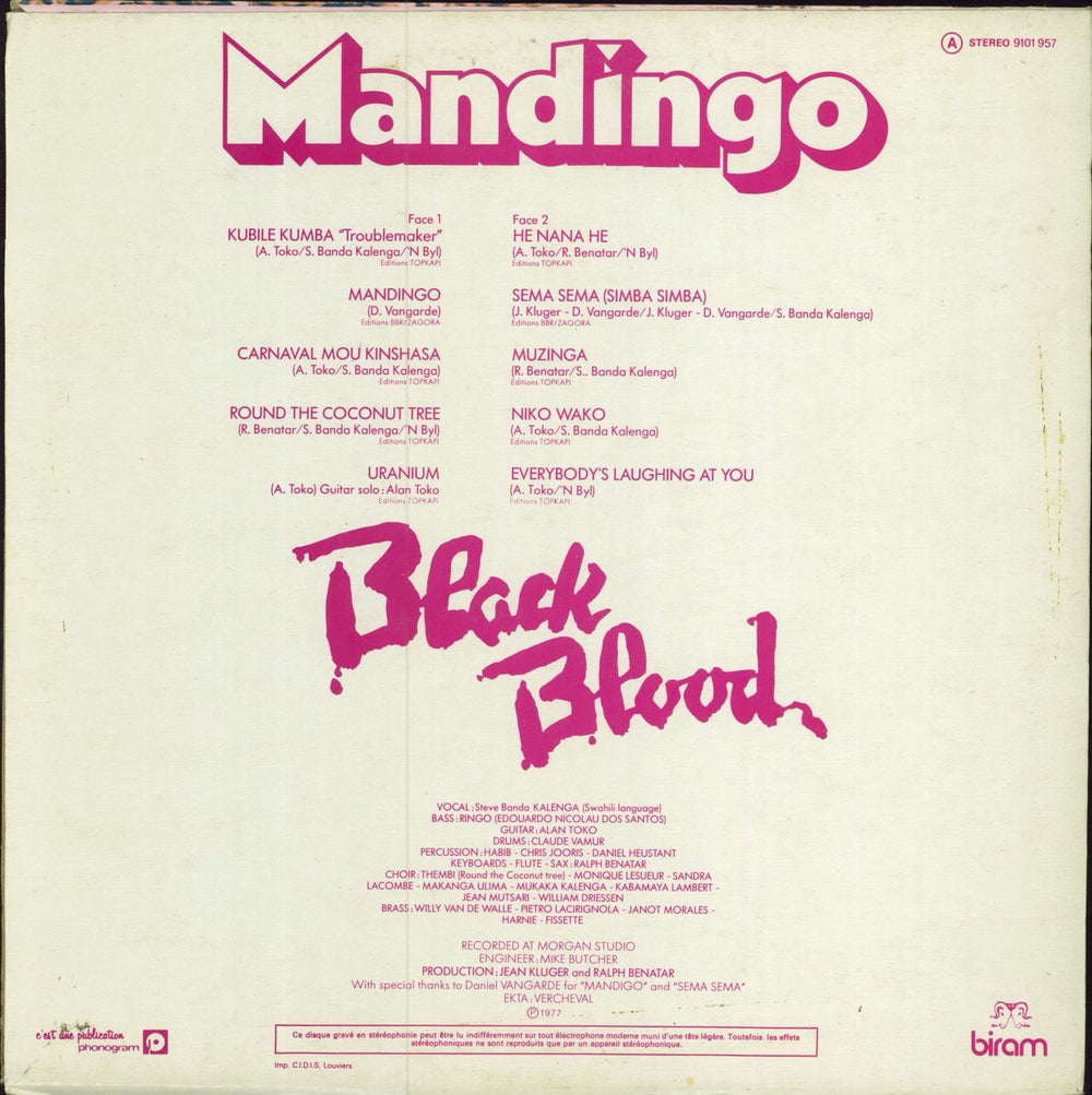 Black Blood Mandingo French vinyl LP album (LP record)