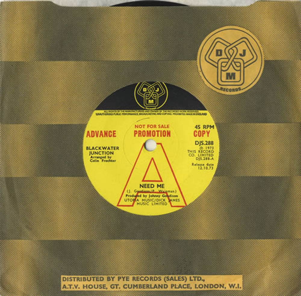 Blackwater Junction Need Me UK Promo 7" vinyl single (7 inch record / 45) DJS.288