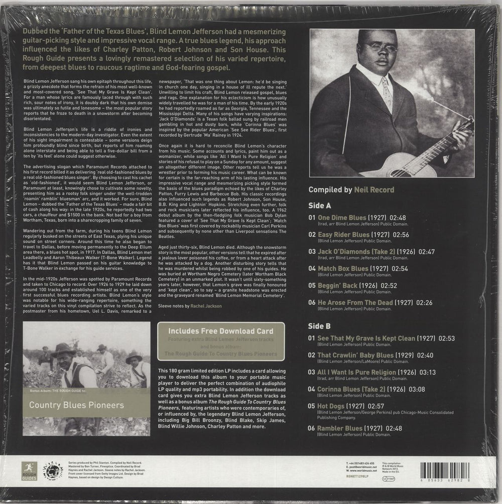 Blind Lemon Jefferson The Rough Guide To Blues Legends: Blind Lemon Jefferson (Reborn And Remastered) UK vinyl LP album (LP record) 605633629828