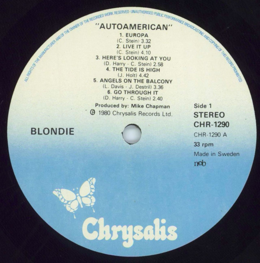 Blondie Autoamerican Swedish vinyl LP album (LP record) BLOLPAU816528