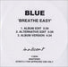 Blue (00s) Breathe Easy UK Promo CD-R acetate CD-R ACETATE