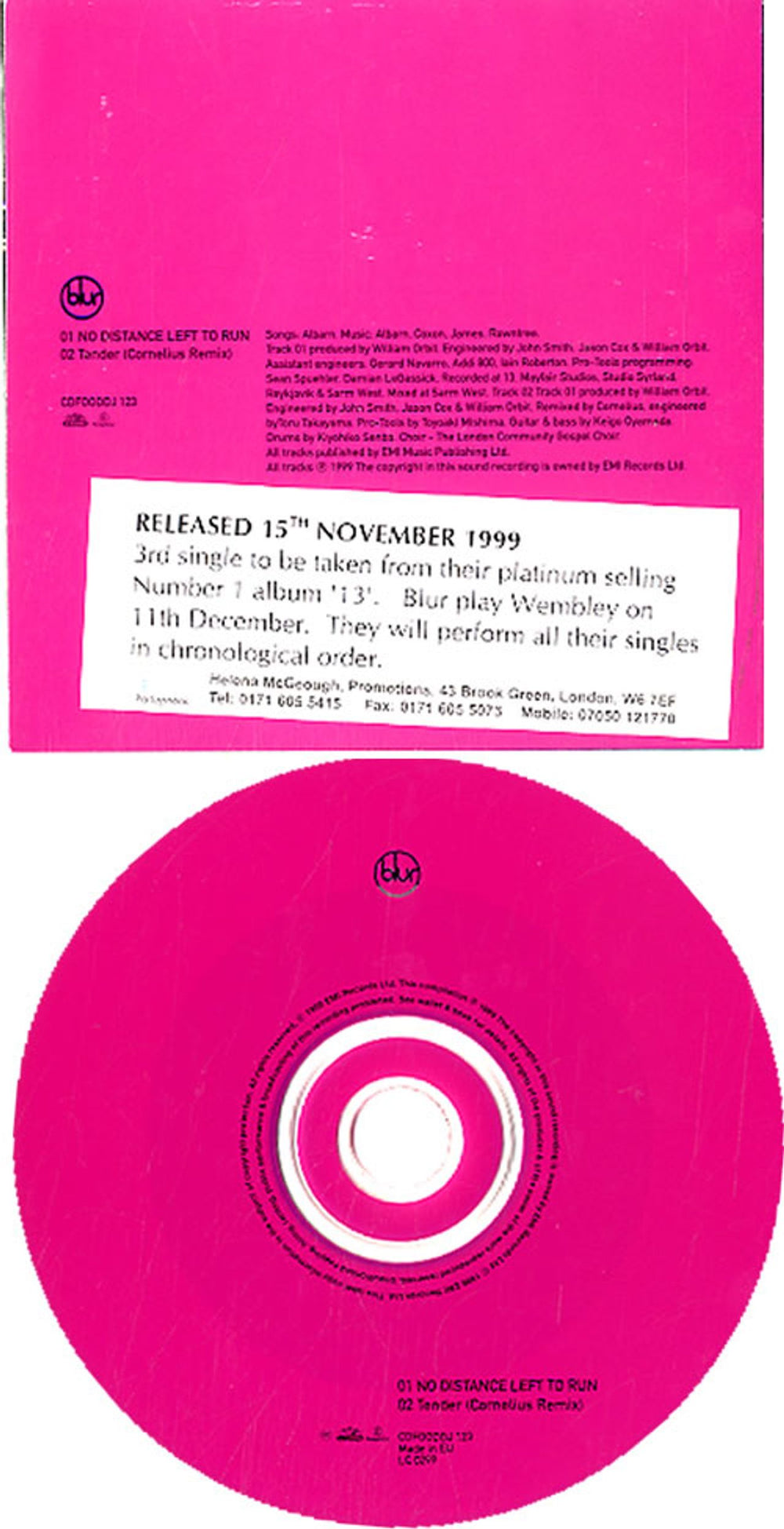 Blur No Distance Left To Run UK Promo CD single (CD5 / 5") BLRC5NO145935
