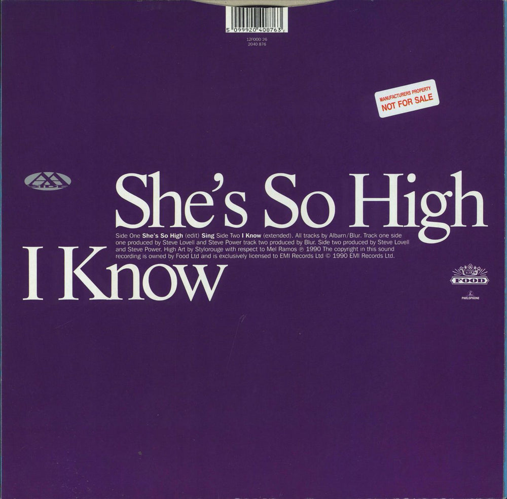 Blur She's So High - Sample Stickered UK Promo 12" vinyl single (12 inch record / Maxi-single) 5099920408763