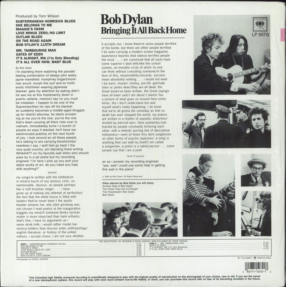 Bob Dylan Bringing It All Back Home - 180gm Vinyl + Shrink US vinyl LP album (LP record) 090771507013