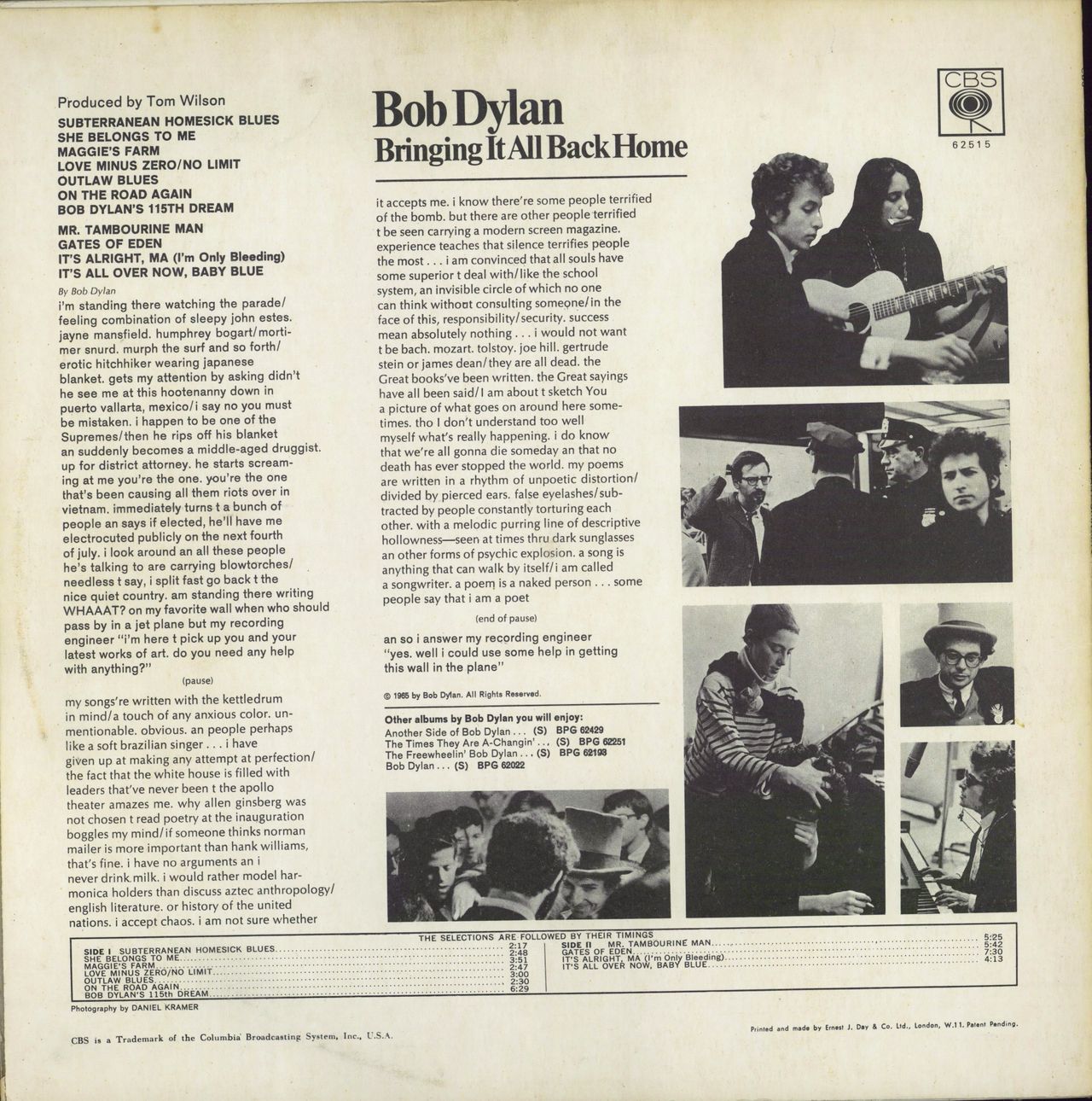 Bob Dylan Bringing It All Back Home - Transitional - Mono UK vinyl LP album (LP record) DYLLPBR768404