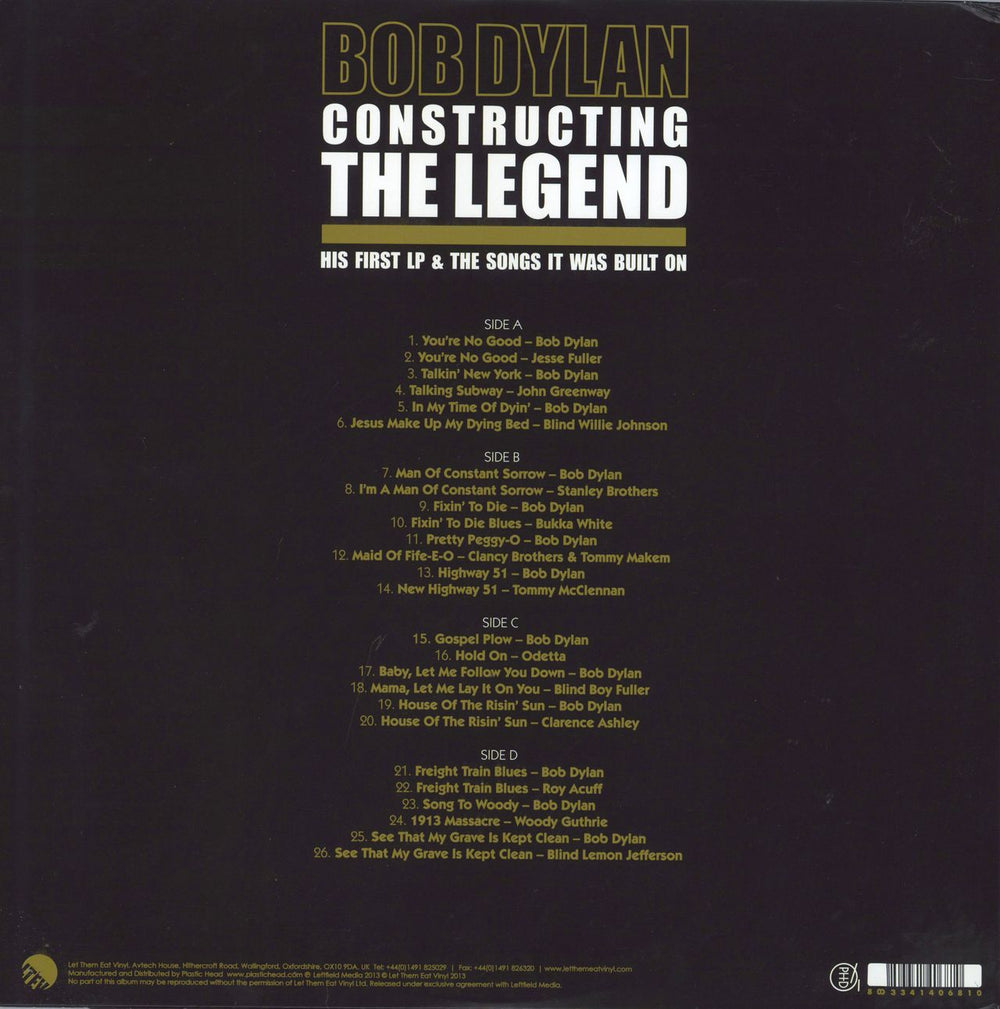 Bob Dylan Constructing The Legend (His First LP & The Songs It Was Built On) UK 2-LP vinyl record set (Double LP Album) 803341406810