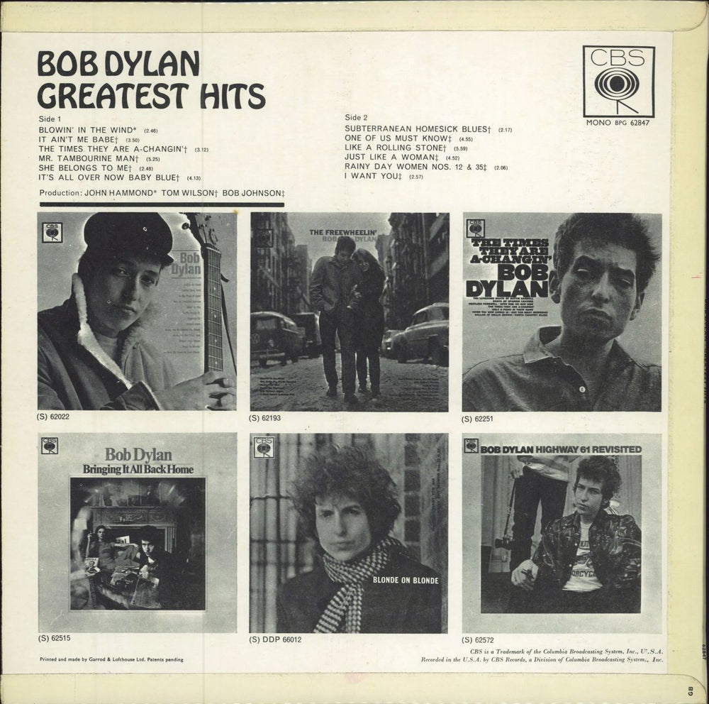 Bob Dylan Greatest Hits - 2nd Mono UK vinyl LP album (LP record)