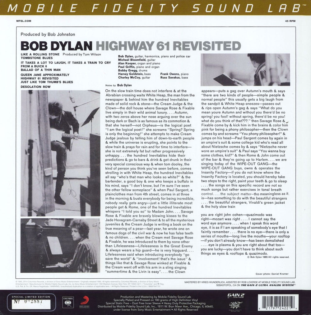 Bob Dylan Highway 61 Revisited - 180gm Vinyl US 2-LP vinyl record set (Double LP Album) 821797242219