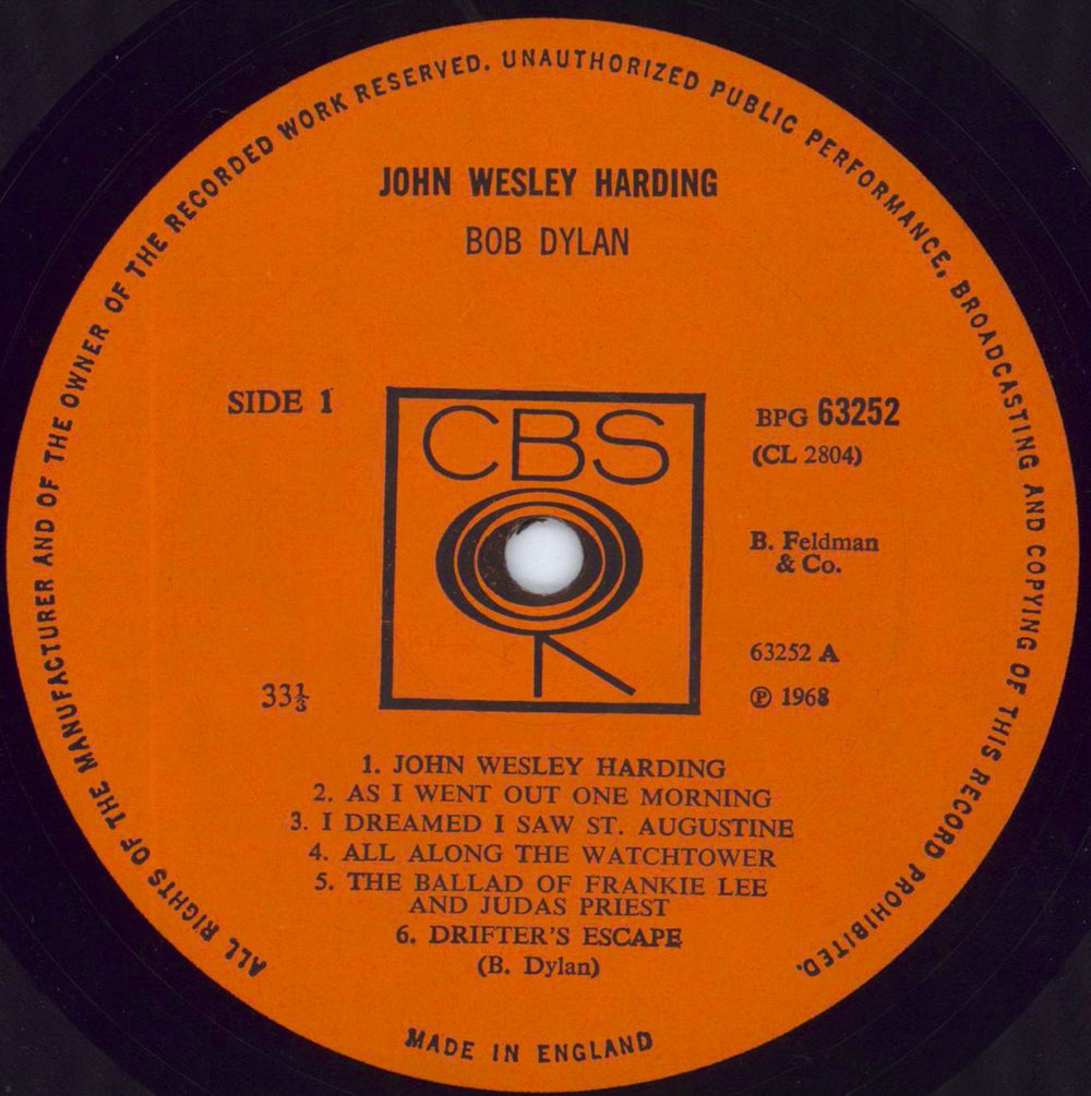 Bob Dylan John Wesley Harding - 1st Mono UK vinyl LP album (LP record) DYLLPJO802946