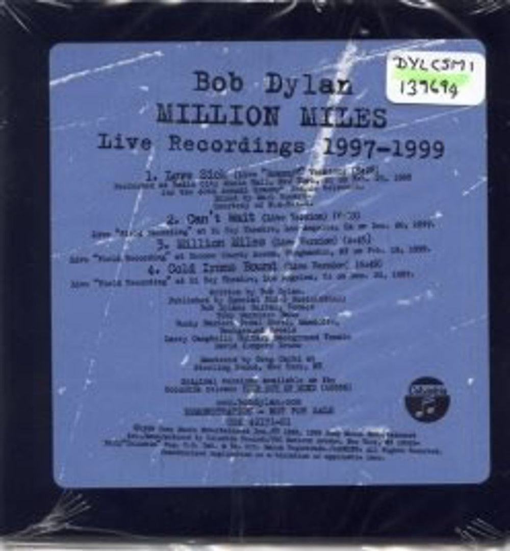 Bob Dylan Million Miles - Live Recordings 1997-1999 US Promo CD single (CD5 / 5") DYLC5MI139694