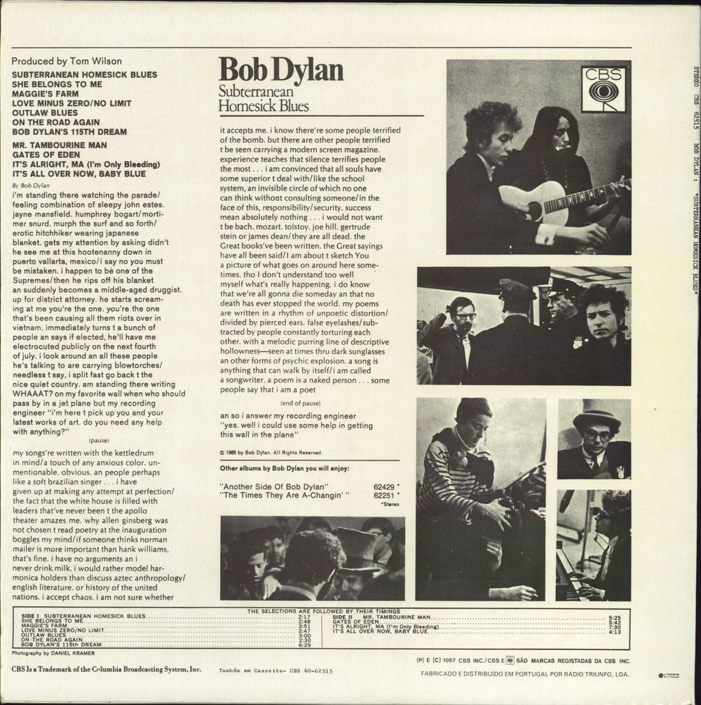 Bob Dylan Subterranean Homesick Blues - laminated Portugese vinyl LP album (LP record)