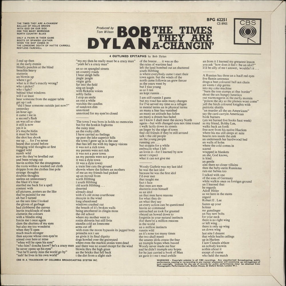Bob Dylan The Times They Are A-Changin' - 1st UK vinyl LP album (LP record)
