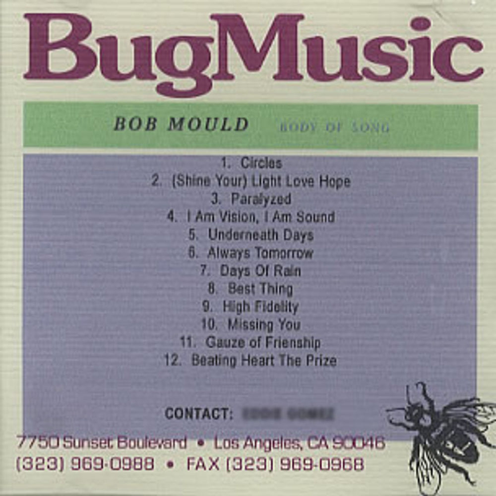 Bob Mould Body Of Song US CD-R acetate CD-R ACETATE