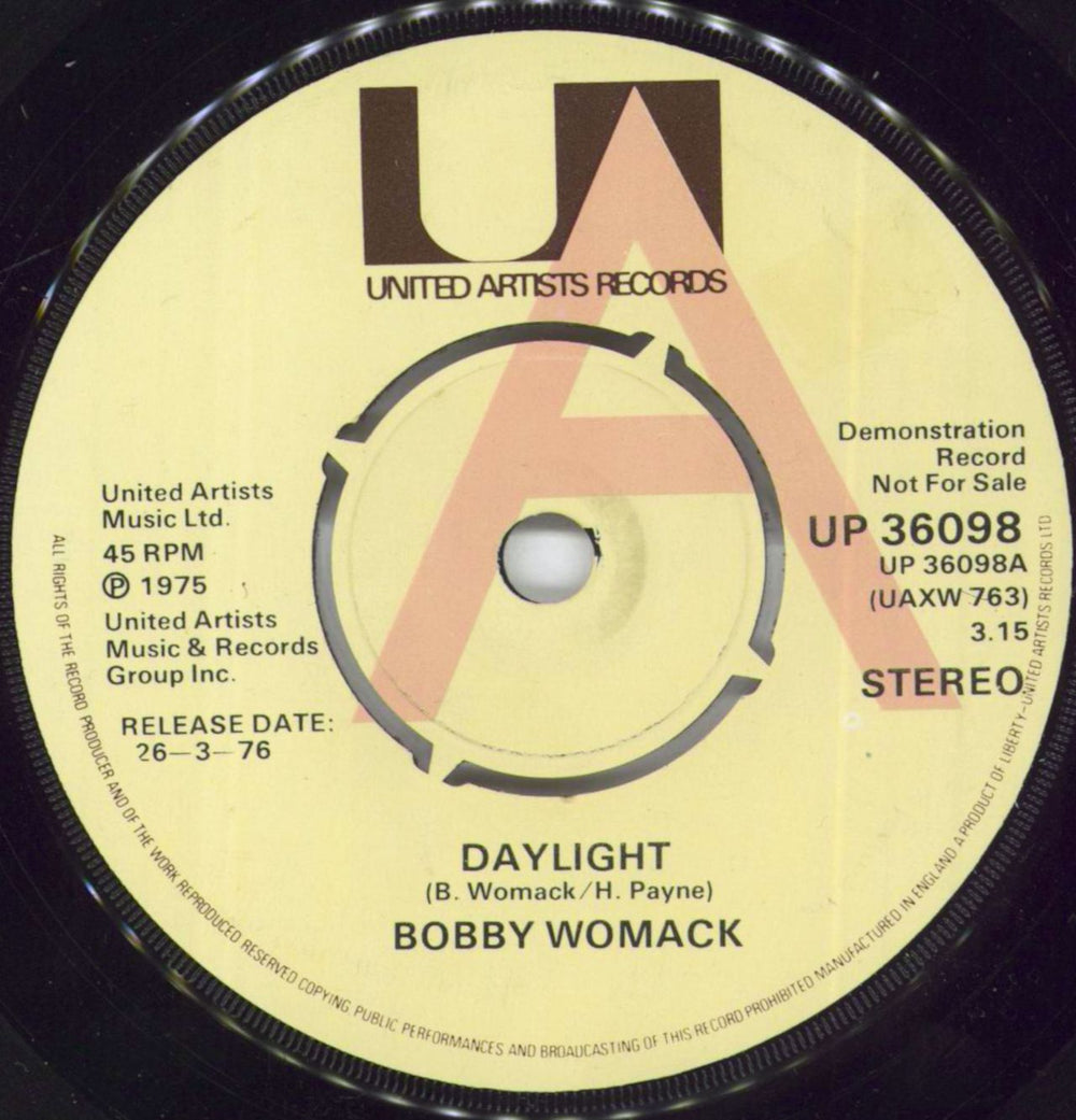 Bobby Womack Daylight UK Promo 7" vinyl single (7 inch record / 45) UP36098