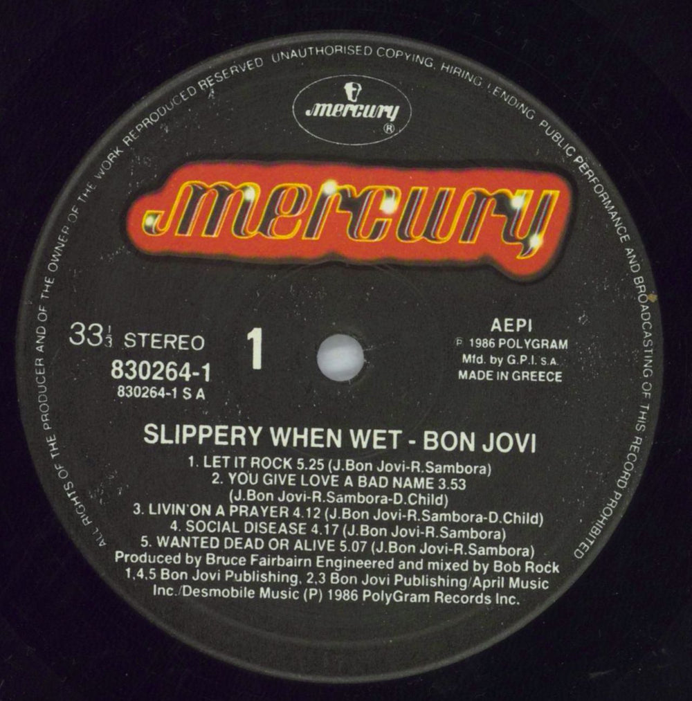 Bon Jovi Slippery When Wet Greek vinyl LP album (LP record) BONLPSL818831