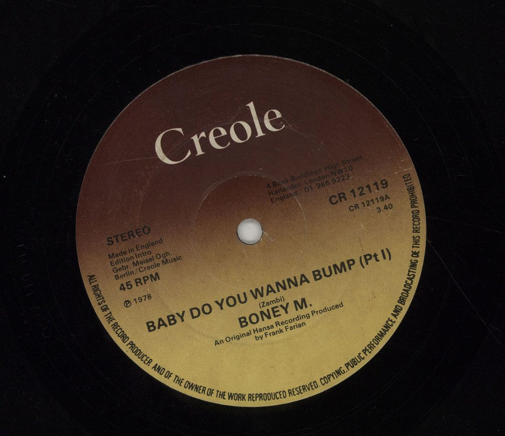 Boney M Baby Do You Wanna Bump UK 12" vinyl single (12 inch record / Maxi-single) CR12119