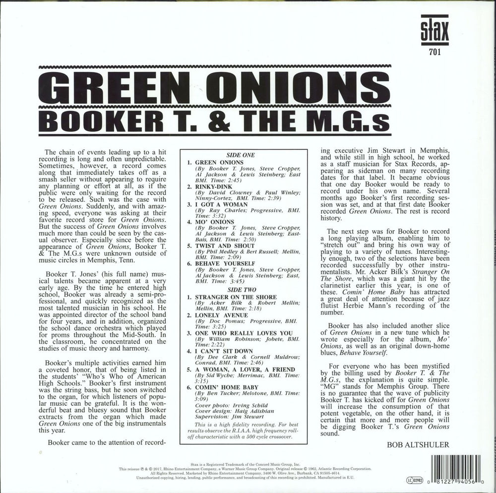 Booker T. & The M.G.'s Green Onions - 180gm UK vinyl LP album (LP record) 081227940560