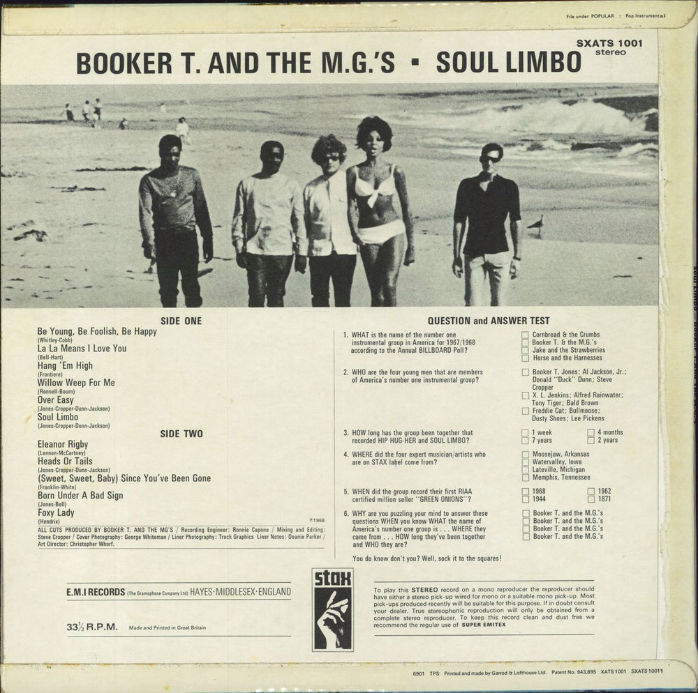 Booker T. & The M.G.'s Soul Limbo UK vinyl LP album (LP record)