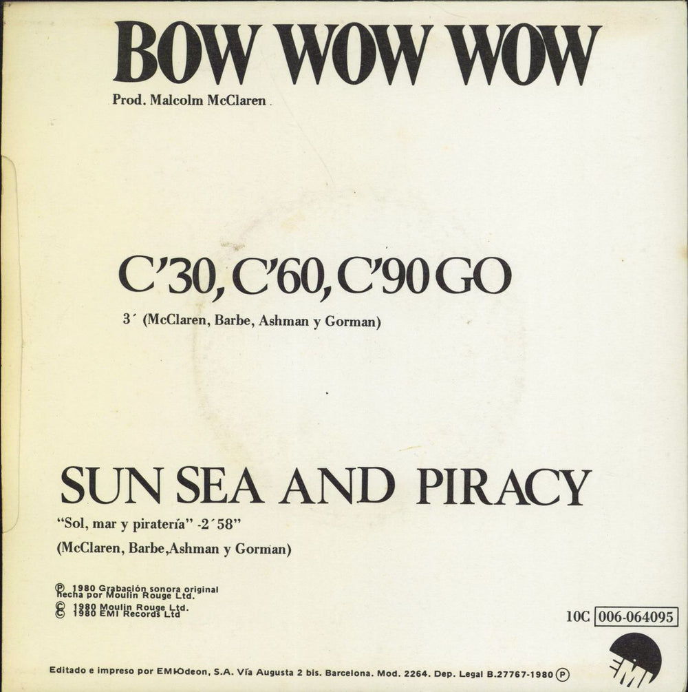 Bow Wow Wow C'30, C'60, C'90 Go Spanish 7" vinyl single (7 inch record / 45)