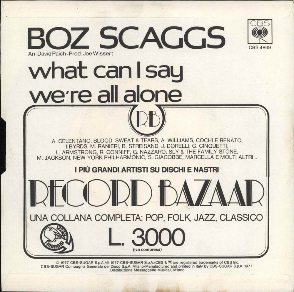 Boz Scaggs What Can I Say Italian 7" vinyl single (7 inch record / 45)