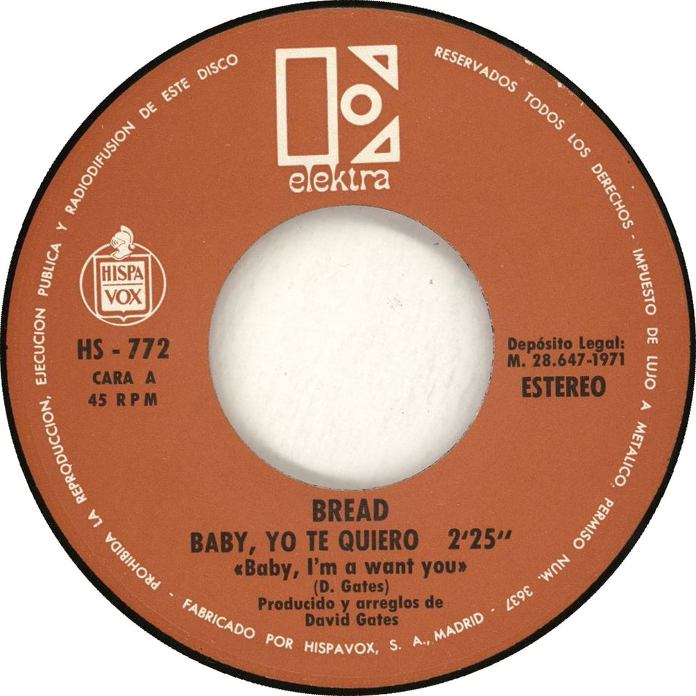 Bread Baby, Yo Te Quiero Spanish 7" vinyl single (7 inch record / 45)