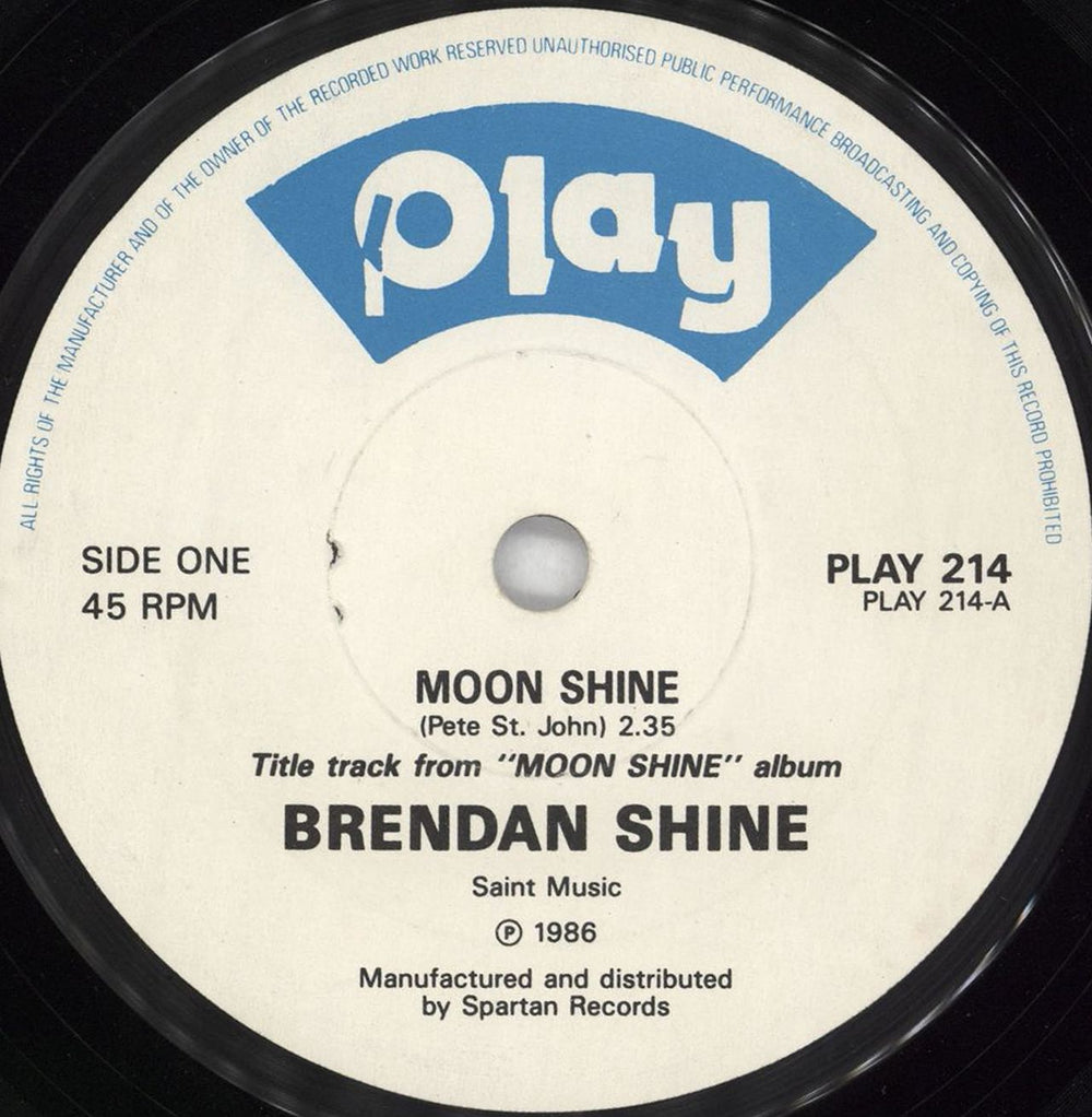 Brendan Shine Moon Shine Irish 7" vinyl single (7 inch record / 45) PLAY214