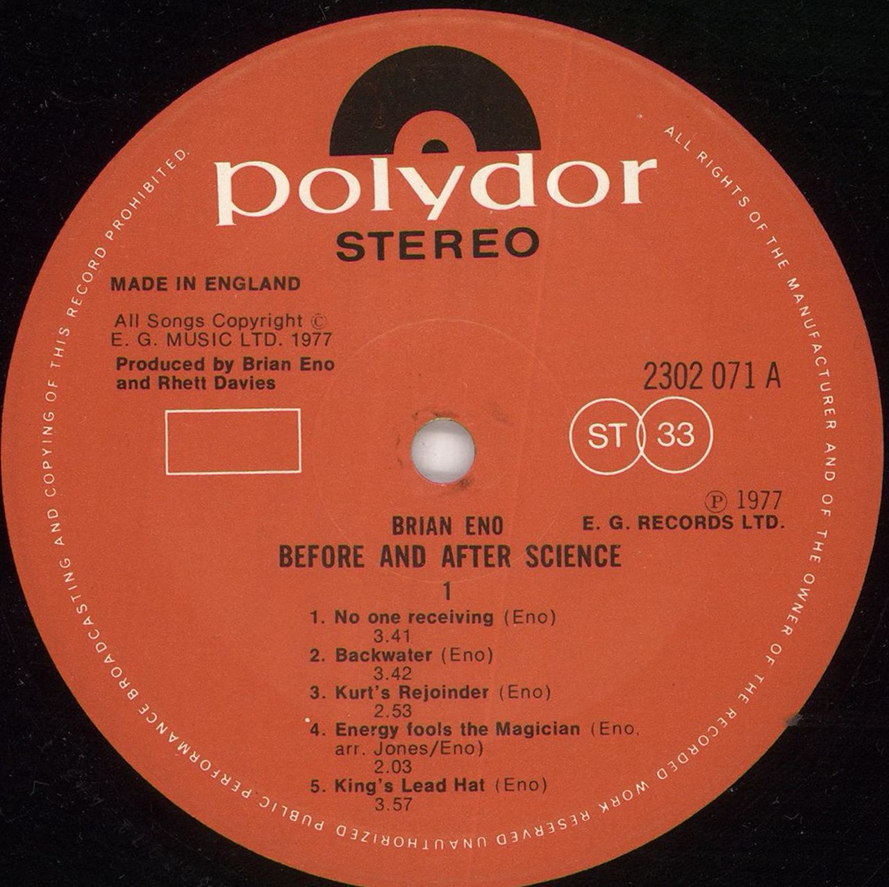 Brian Eno Before And After Science UK Vinyl LP — RareVinyl.com