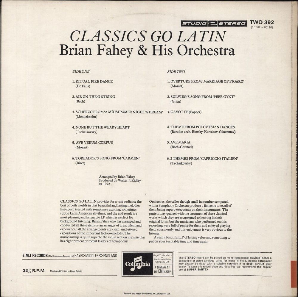 Brian Fahey Classics Go Latin UK vinyl LP album (LP record)