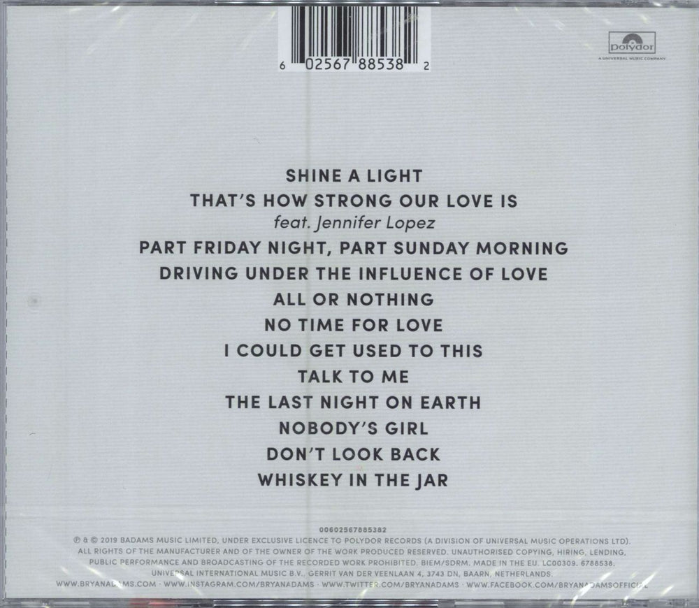Bryan Adams Shine A Light UK CD album (CDLP) 602567885382