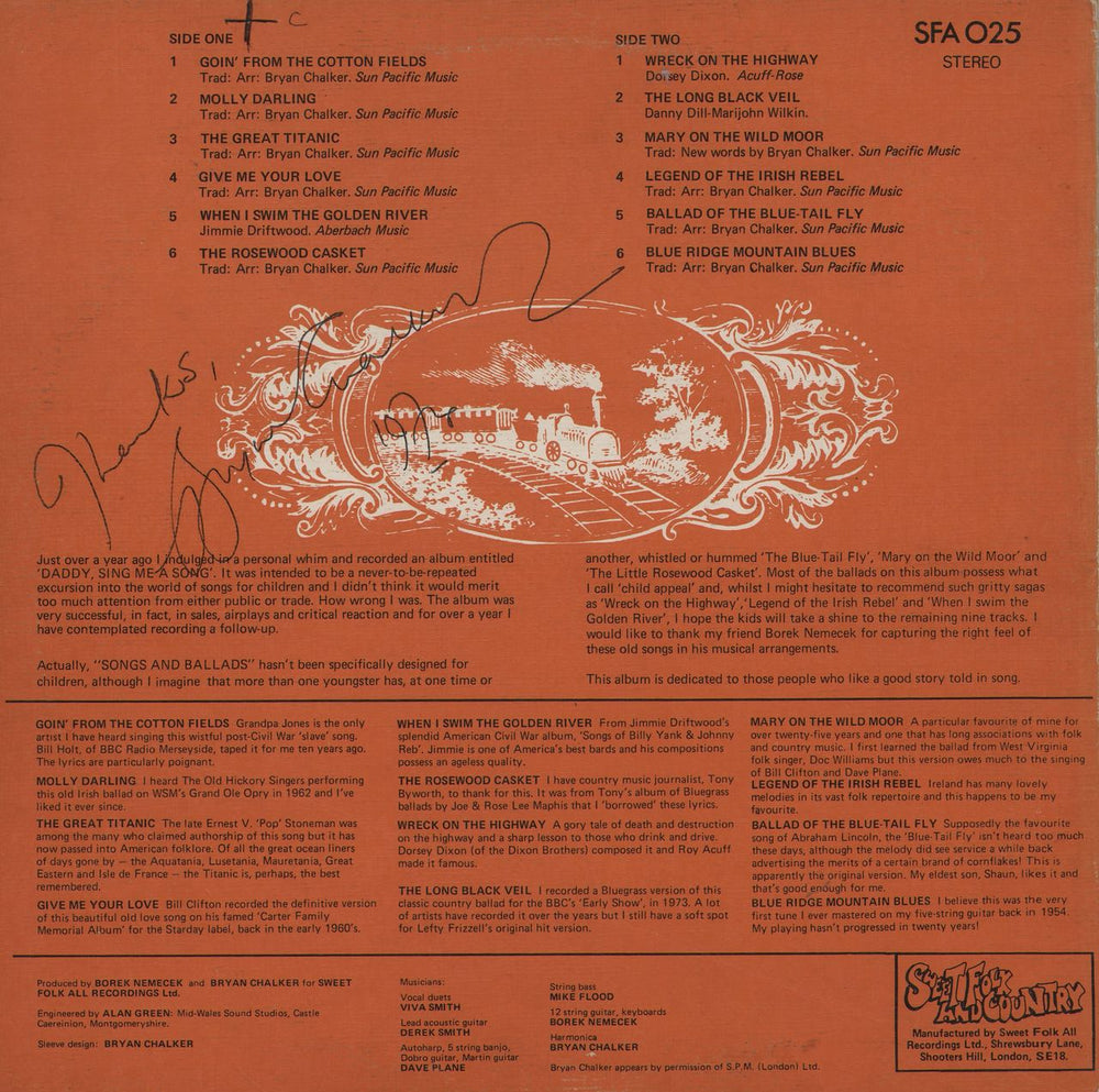 Bryan Chalker Songs & Ballads - Autographed UK vinyl LP album (LP record)