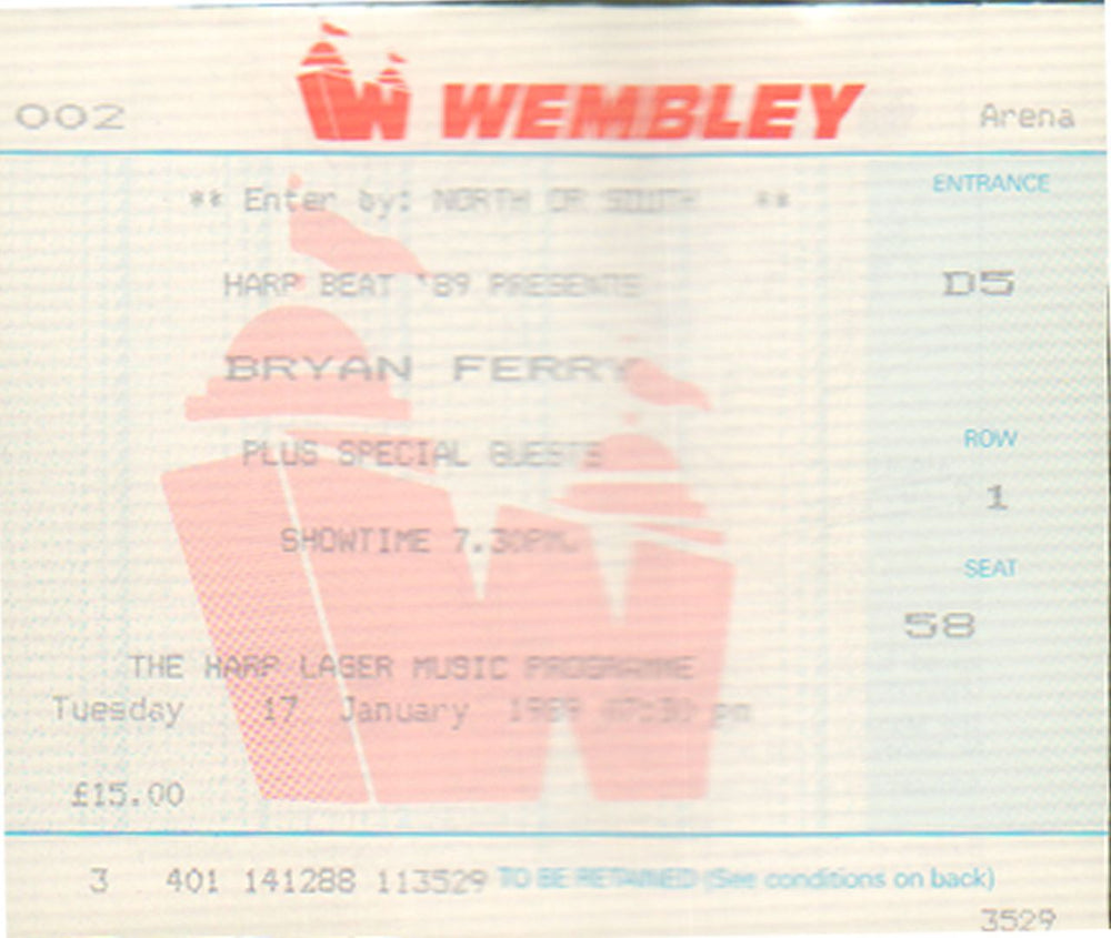 Bryan Ferry Tour 1989 + Ticket Stub UK tour programme FERTRTO147732