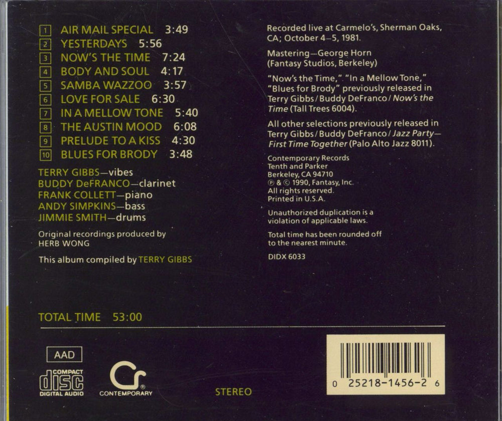 Buddy De Franco Airmail Special US CD album (CDLP) 025218145626