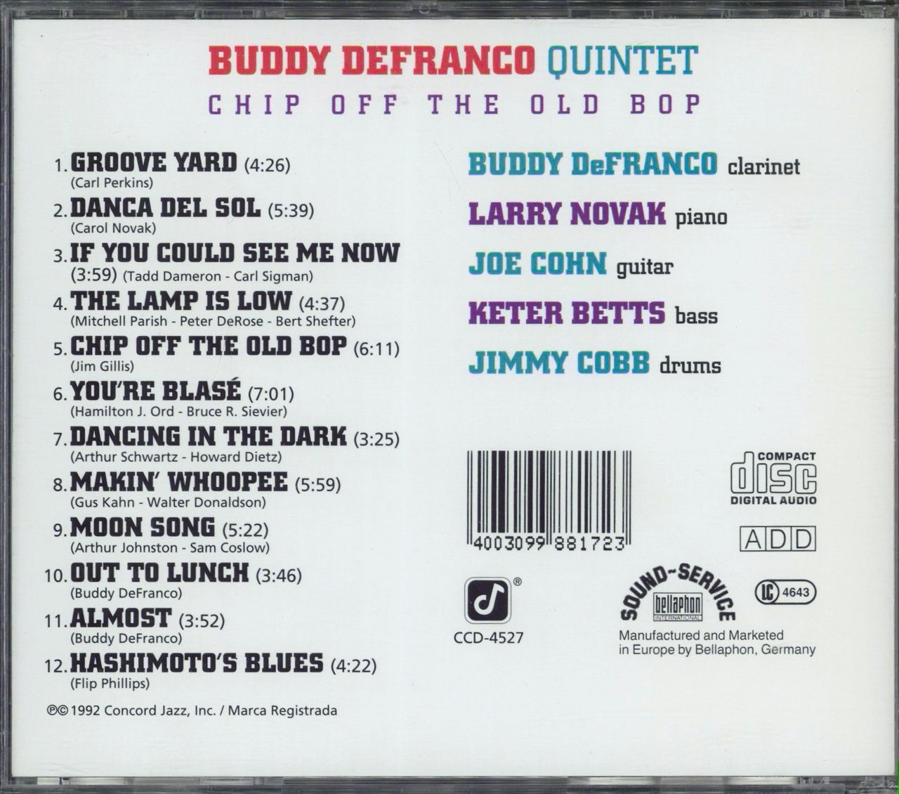Buddy De Franco Chip Off The Old Bop German CD album (CDLP) 4003099881723