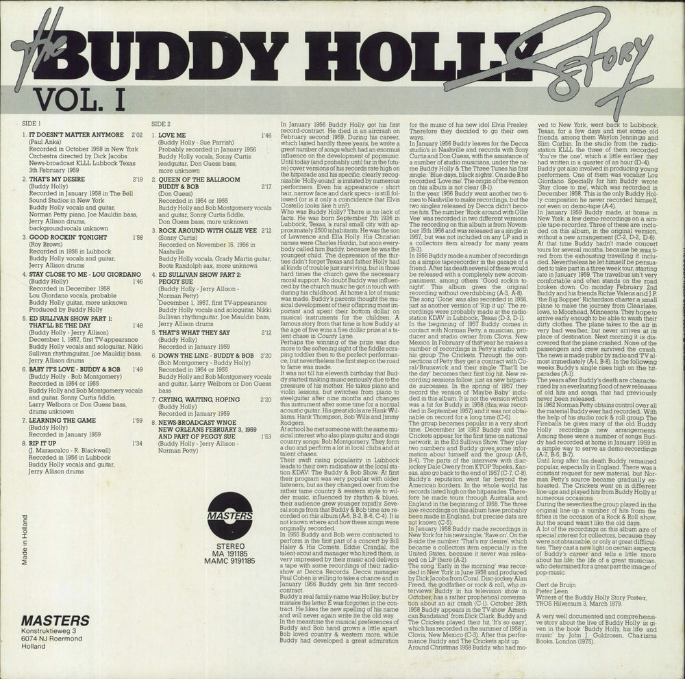 Buddy Holly The Buddy Holly Story (Original Recordings) Volume 1 Dutch 2-LP vinyl record set (Double LP Album)