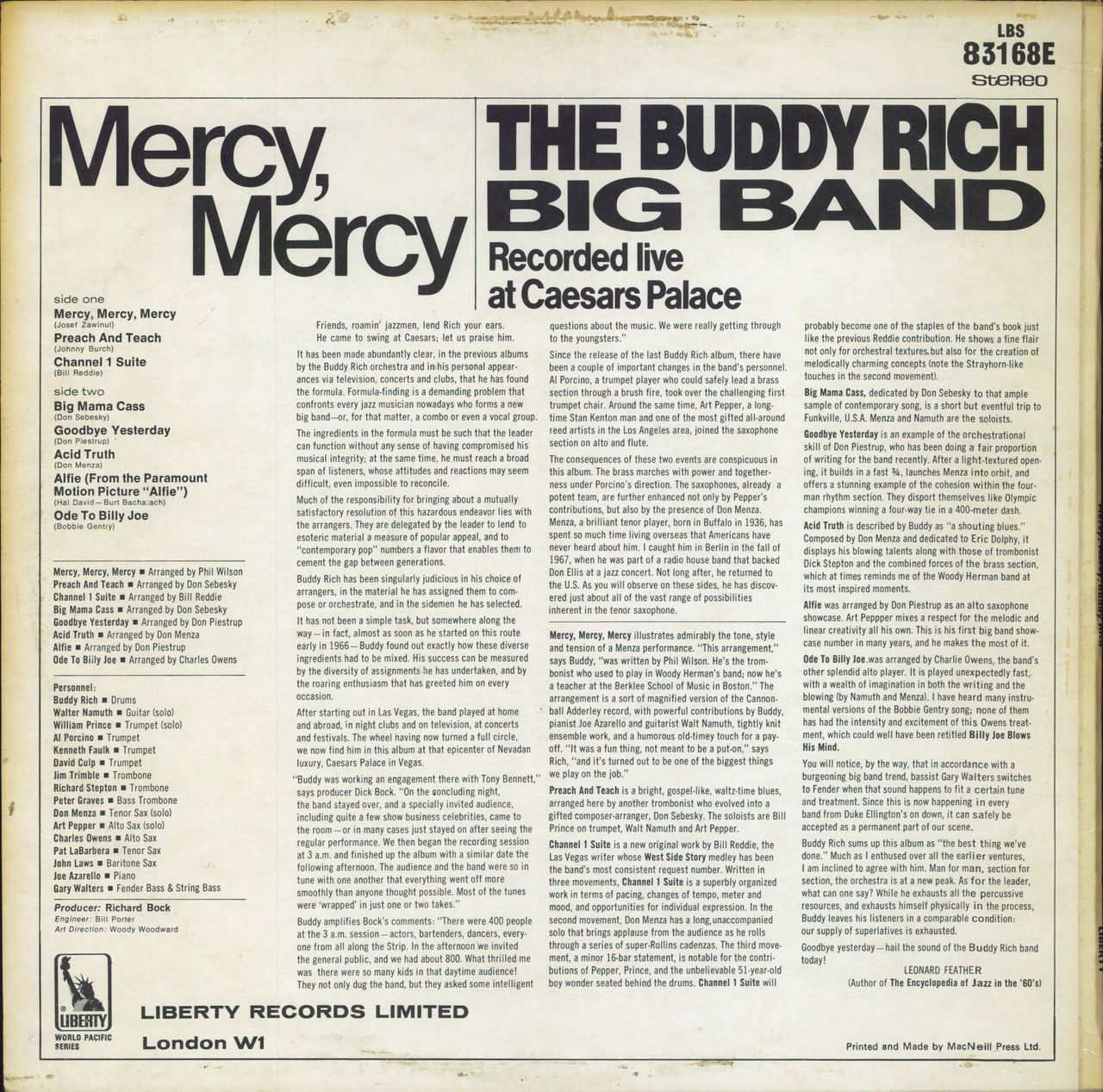 Buddy Rich Mercy Mercy Black Label Uk Vinyl Lp — 1063