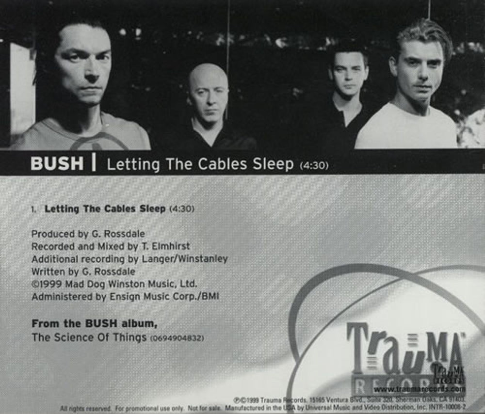 Bush Letting The Cables Sleep US Promo CD single (CD5 / 5") B-UC5LE151861